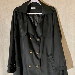 Womens Black Double Breasted Trench Coat NWOT - XL